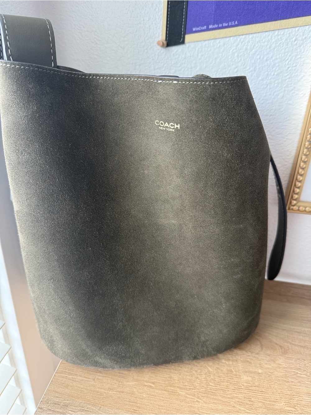 Coach Black Suede Bucket Tote with Gold Logo - Picture 5 of 5